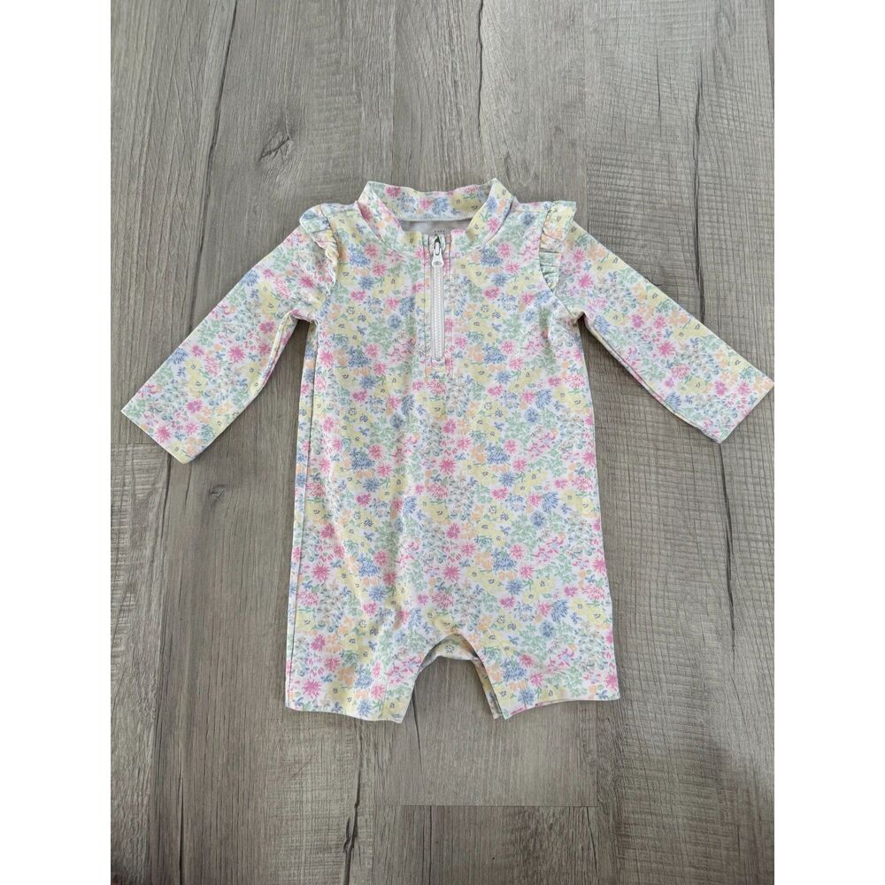Baby Gap 6-12m floral swimsuit with matching hat